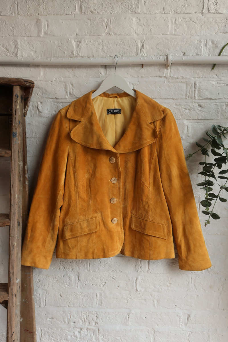 Vintage Coat - Mustard Suede - Size S