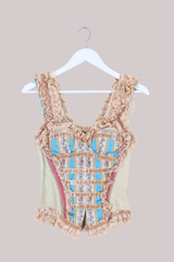 Vintage Handmade Boned Corset Top - Lacy Velvet Ribbons - XS by All About Audrey