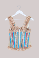 Vintage Handmade Boned Corset Top - Lacy Velvet Ribbons - XS by All About Audrey