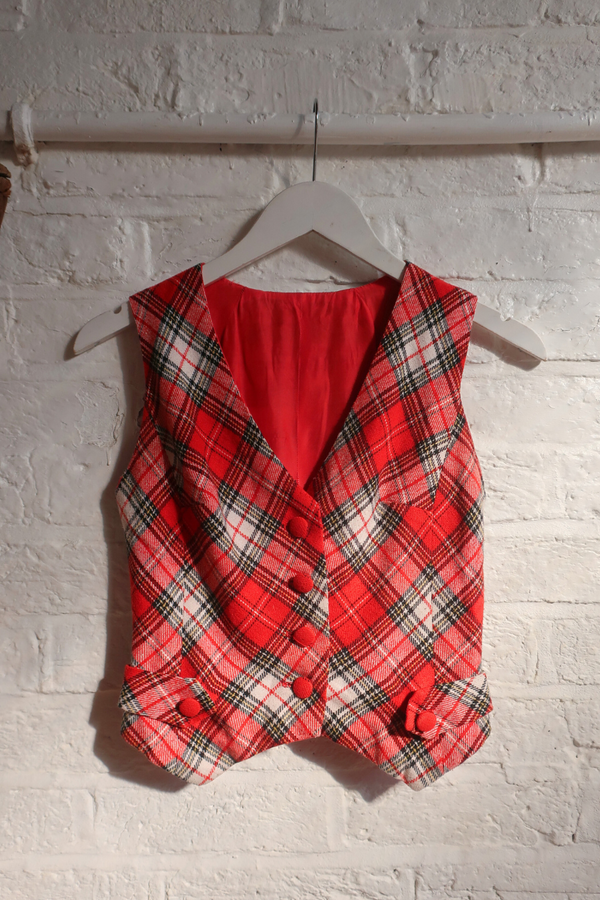 Vintage Waistcoat - Ruby Tartan - Size XXS