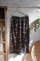 Vintage Maxi Skirt - Navy Blue Blossom Cord - Size S/M