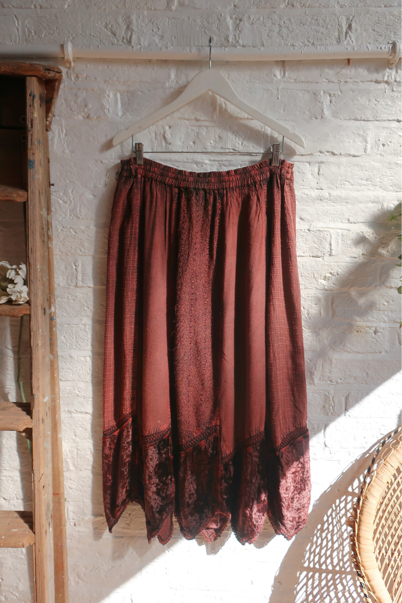 Vintage Embroidered Maxi Skirt - Twilight Purple - Free Size
