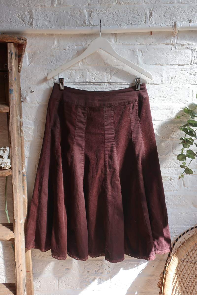 Vintage Midi Skirt - Burnt Brown Corduroy - Size S