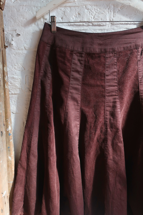 Vintage Midi Skirt - Burnt Brown Corduroy - Size S