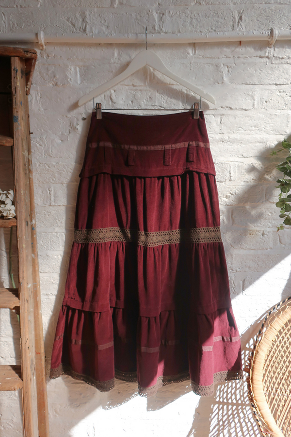 Vintage Maxi Skirt - Plum Purple Cord - Size S
