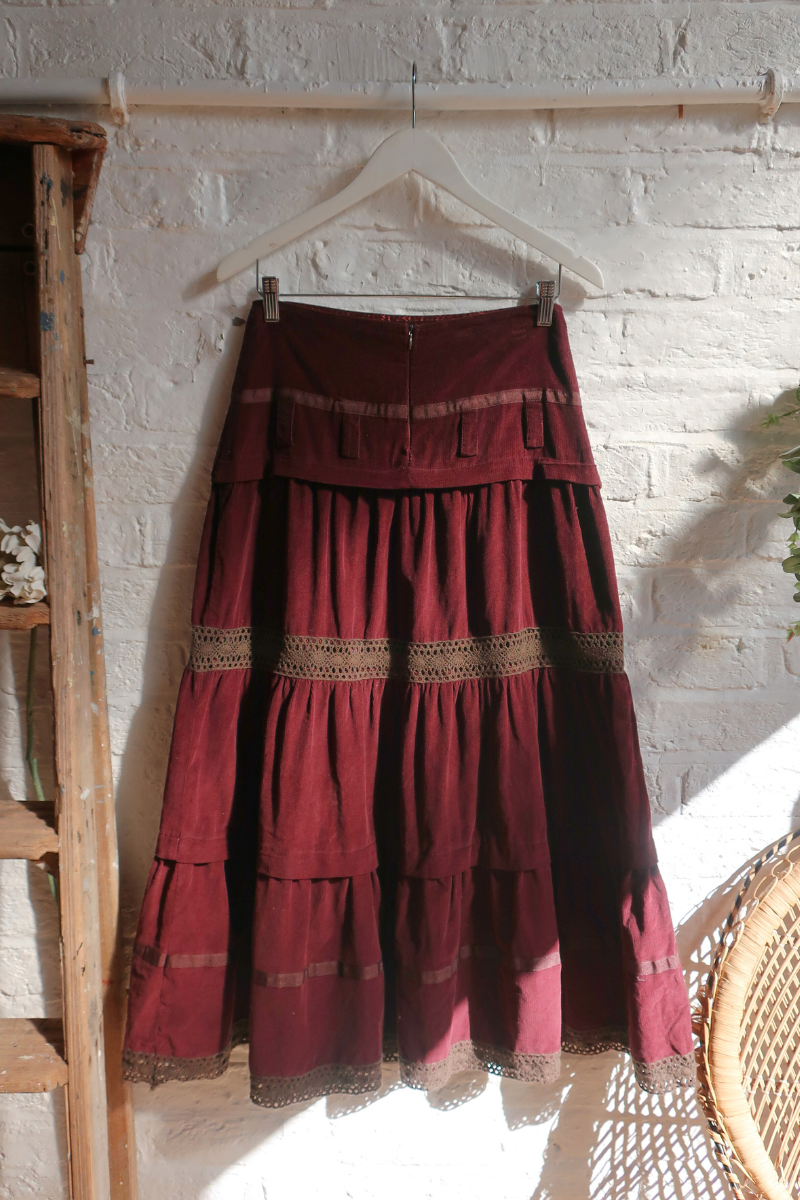 Vintage Maxi Skirt - Plum Purple Cord - Size S