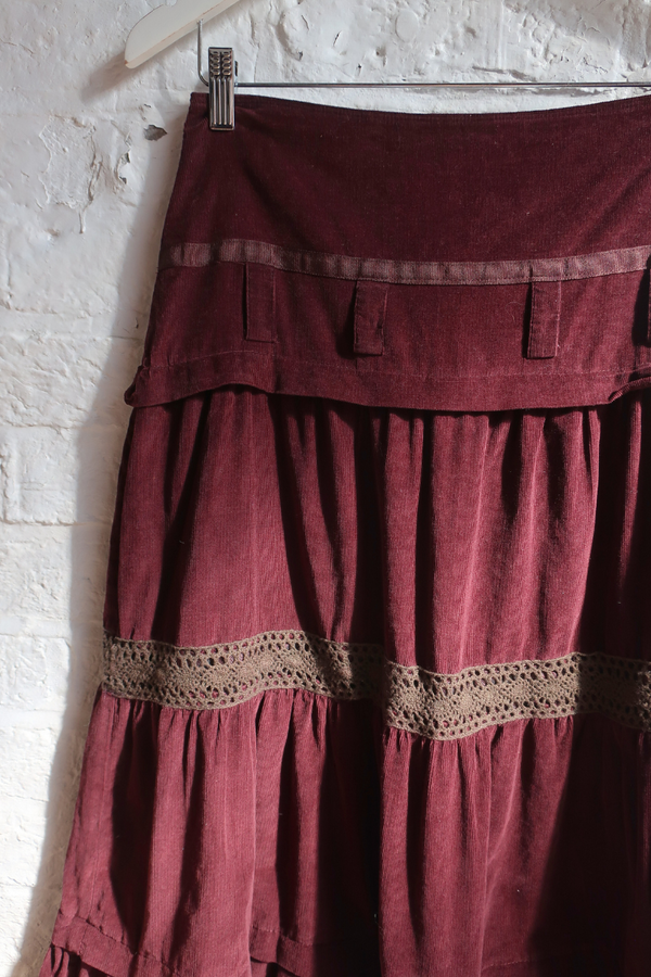 Vintage Maxi Skirt - Plum Purple Cord - Size S