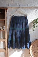 Vintage Midi Skirt - Midnight Blue Corduroy - Size S
