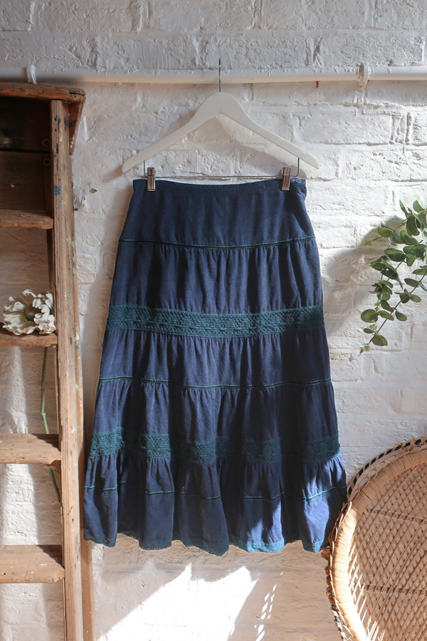 Vintage Midi Skirt - Midnight Blue Corduroy - Size S