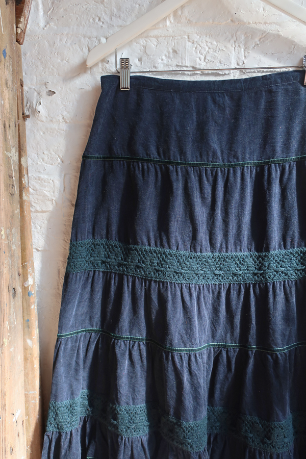 Vintage Midi Skirt - Midnight Blue Corduroy - Size S