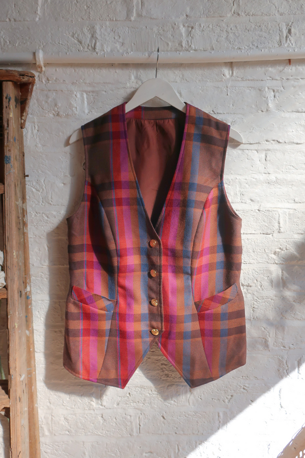 Vintage Waistcoat - Plum Plaid - Size L