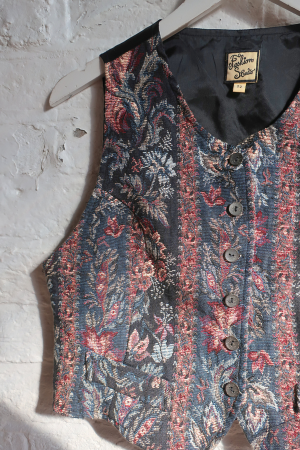 Vintage Waistcoat - Moody Floral Tapestry - Size XS/S