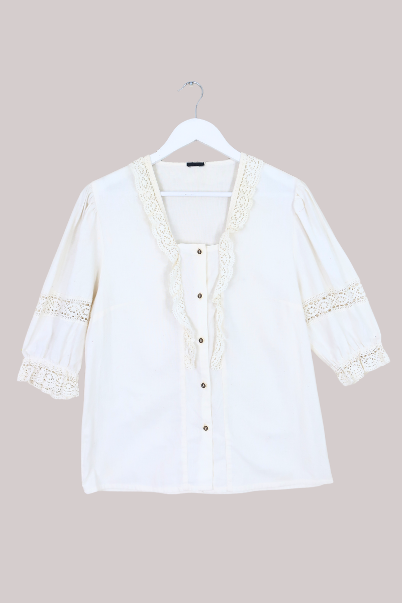 Vintage Blouse - Cream Doily - Size L