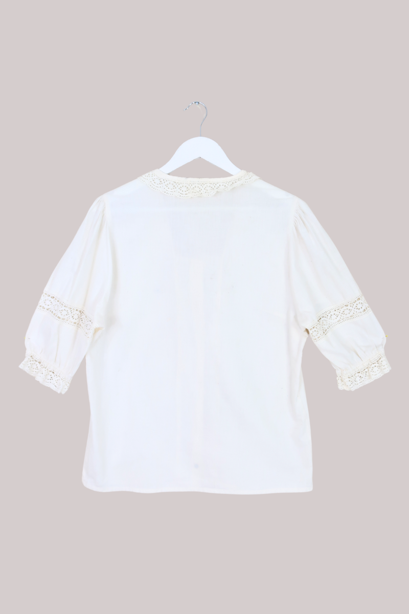 Vintage Blouse - Cream Doily - Size L