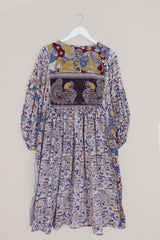 Daisy Midi Smock Dress - Vintage Cotton - Antique White Flora & Fauna  - Size L/XL by All About Audrey