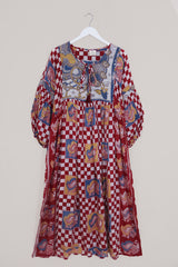 Daisy Maxi Smock Dress - Red & White Checkerboard - Vintage Cotton - Size M/L by All About Audrey