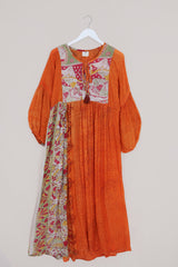 Daisy Maxi Smock Dress - Soft Orange Vines - Vintage Cotton - Size S/M by All About Audrey