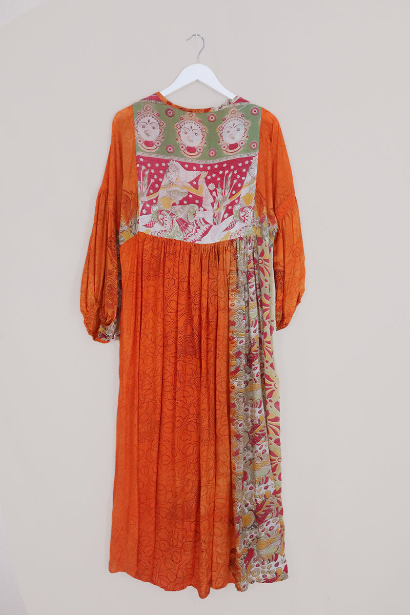 Daisy Maxi Smock Dress - Soft Orange Vines - Vintage Cotton - Size S/M by All About Audrey