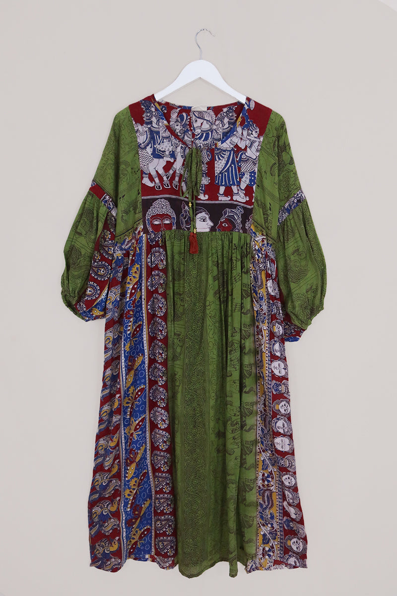 Daisy Maxi Smock Dress - Garden Green Block Print - Vintage Cotton - Size M/L by All About Audrey