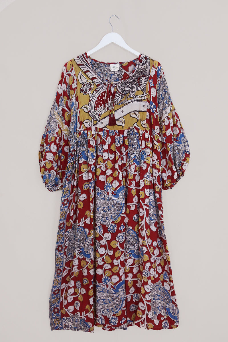 Daisy Maxi Smock Dress - Vivid Red Vintage Floral - Vintage Cotton - Size M/L by All About Audrey