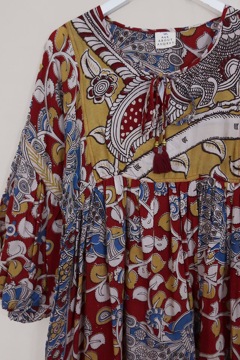 Daisy Maxi Smock Dress - Vivid Red Vintage Floral - Vintage Cotton - Size M/L by All About Audrey