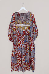 Daisy Maxi Smock Dress - Vivid Red Vintage Floral - Vintage Cotton - Size M/L by All About Audrey