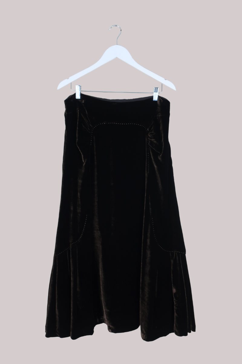 Vintage Skirt - Embroidered Cedar Velvet - Size M/L
