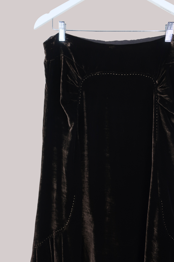 Vintage Skirt - Embroidered Cedar Velvet - Size M/L