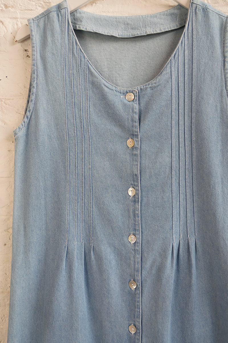 Vintage Sleeveless Darted Denim Dress - Size S
