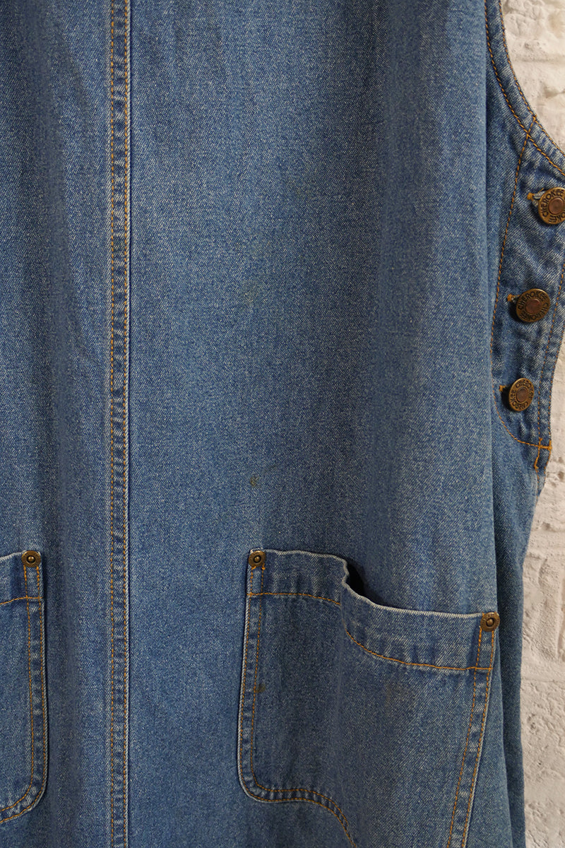 Vintage Denim Pinafore Mini Dress - Size L