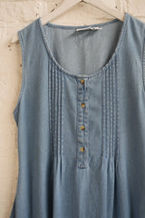 Vintage Light Wash Pleated Denim Dress  - Size S/M