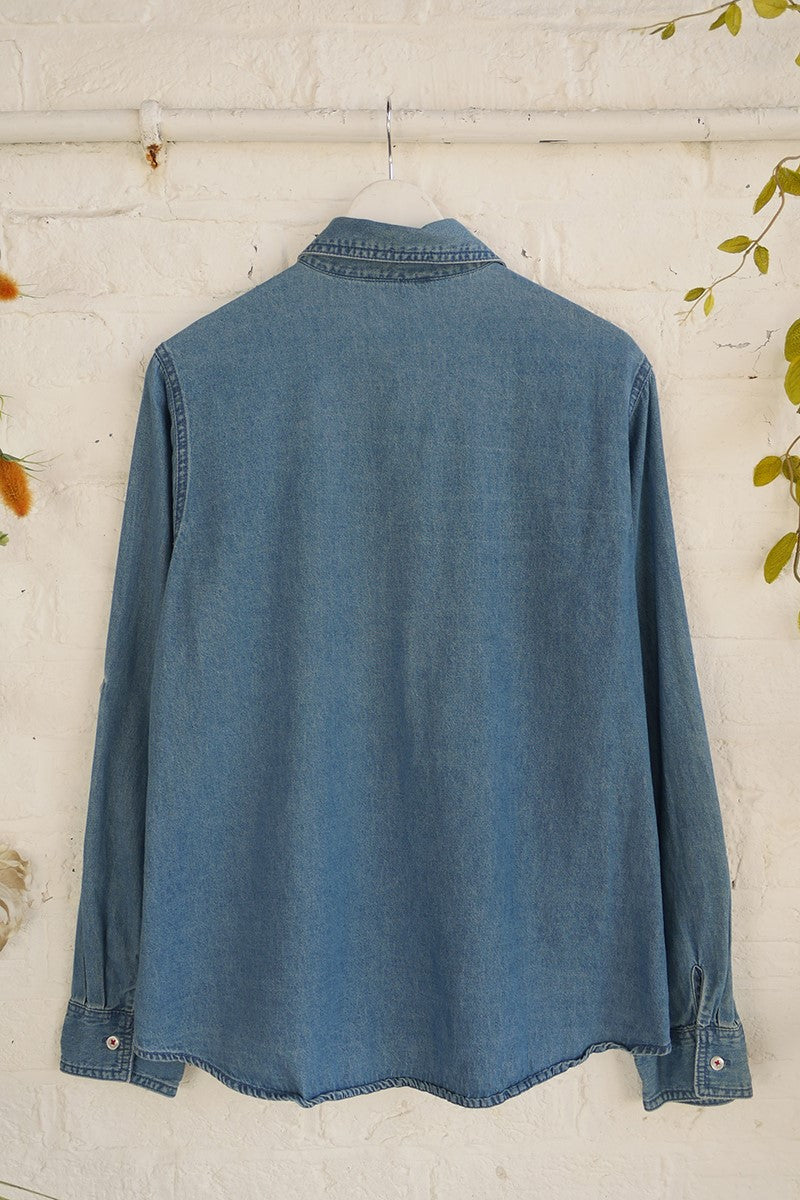 Vintage Denim Shirt - Crimson Berry Branch Cardinal - Free Size L by All About Audrey