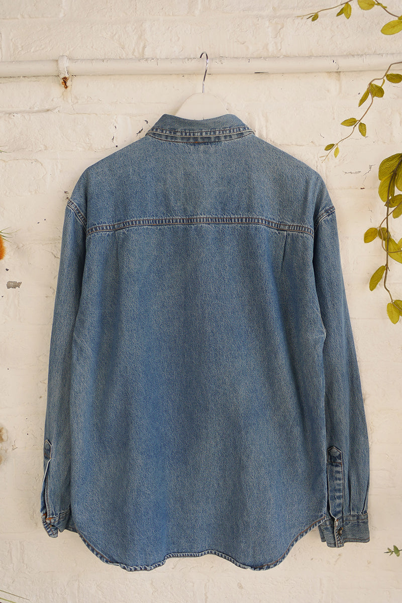 Vintage Denim Shirt - Climbing Flower Embroidery - Free Size M