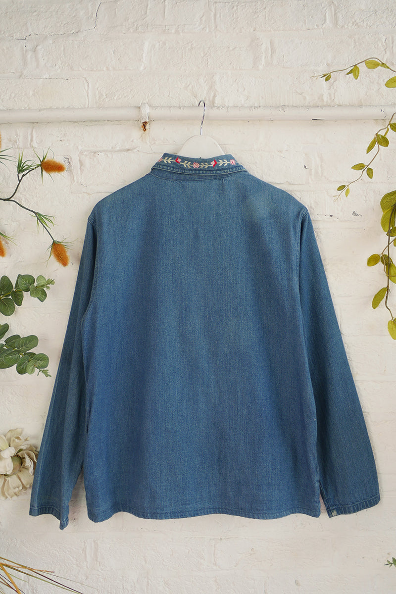 Vintage Denim Jacket - Quilted Floral Embroiery - Size S by All About Audrey