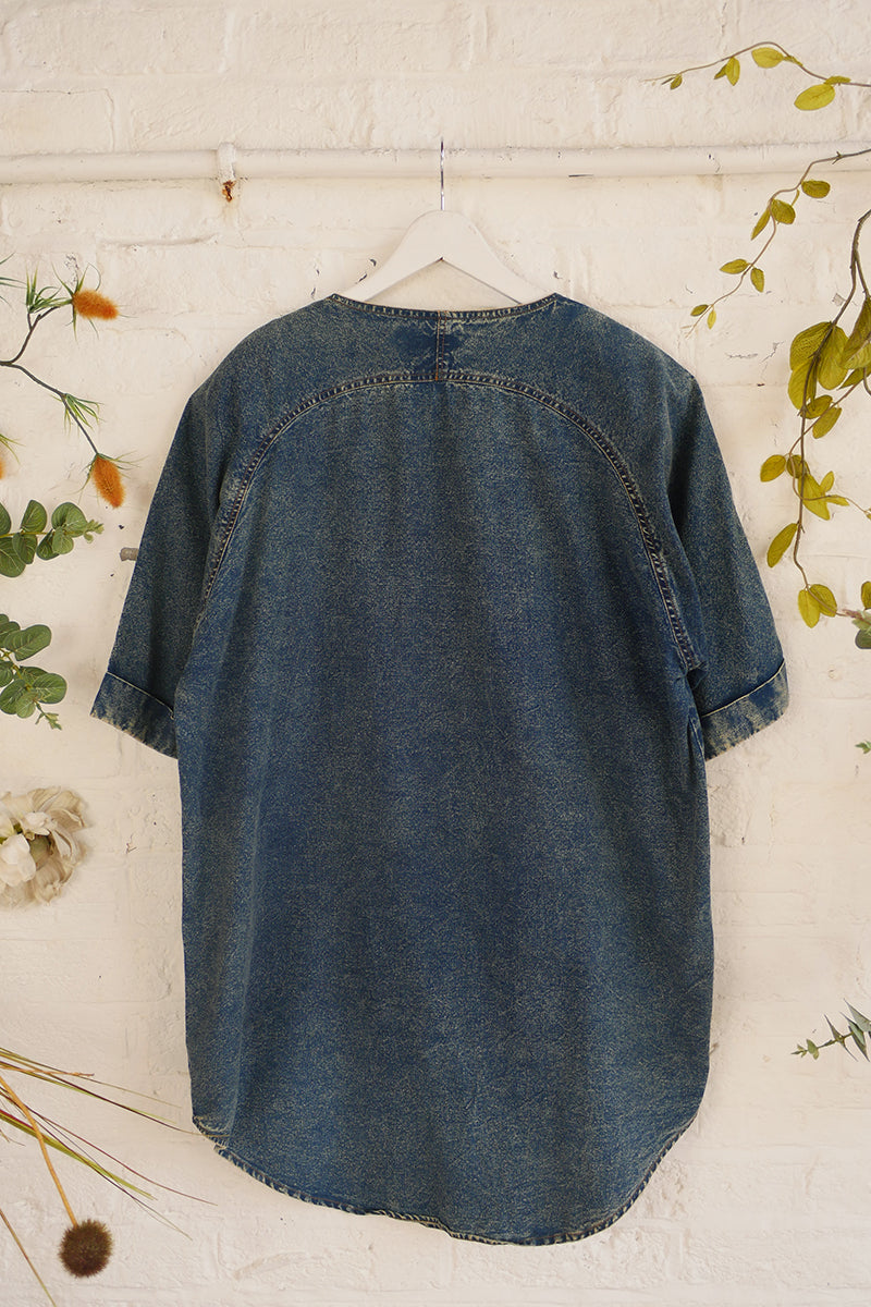 Vintage Denim Shirt - Faded Sequin Sun - Free Size 3XL