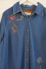 Vintage Denim Shirt - Retro Western Blue Floral - Size 3XL