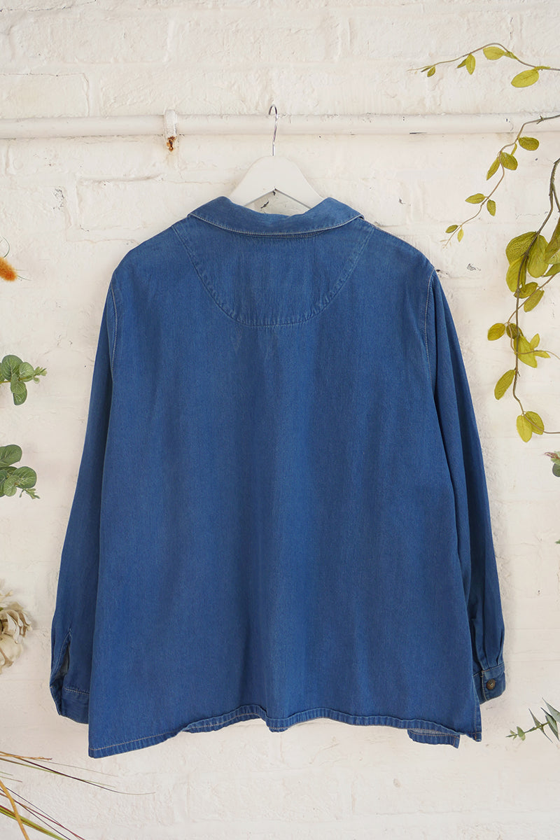 Vintage Denim Shirt - Retro Western Blue Floral - Size 3XL