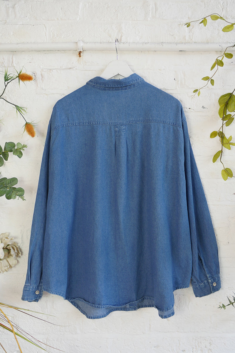 Vintage Denim Shirt - Snowdrop Beaded Buds - Free Size 4XL