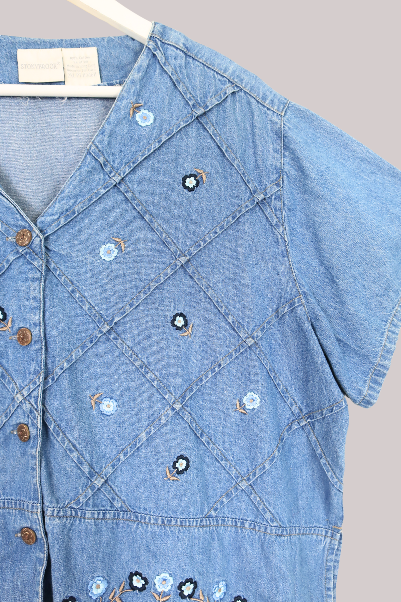 Vintage Top - Blue Poppy Denim - Free Size