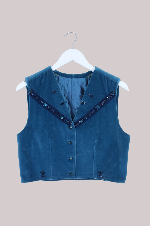 Vintage Waistcoat - Velvet Aquamarine - Size S