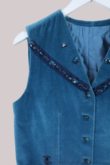 Vintage Waistcoat - Velvet Aquamarine - Size S