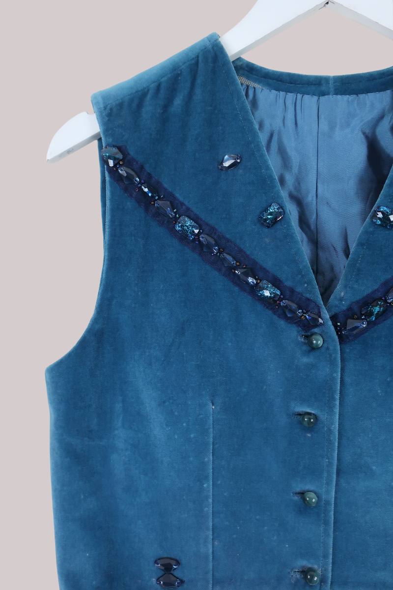 Vintage Waistcoat - Velvet Aquamarine - Size S