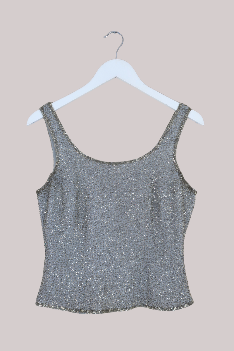 Vintage Beaded Top - Sky Frost - Size S/M