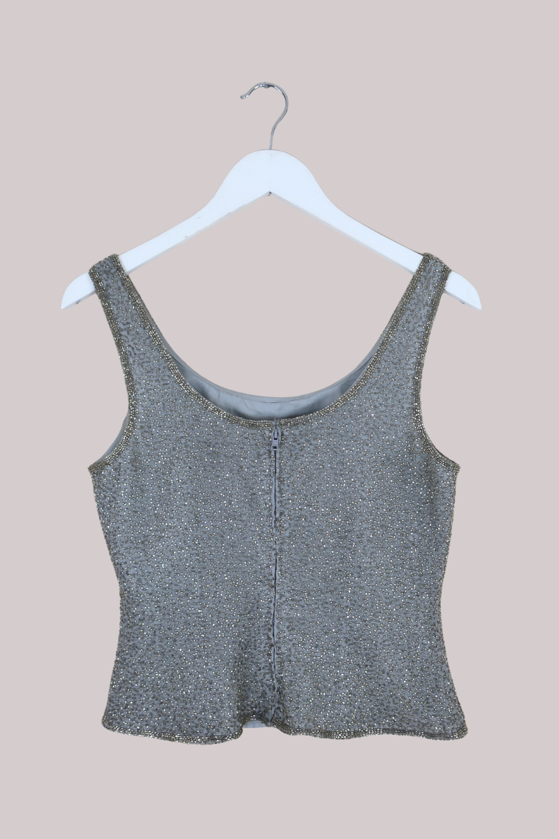 Vintage Beaded Top - Sky Frost - Size S/M