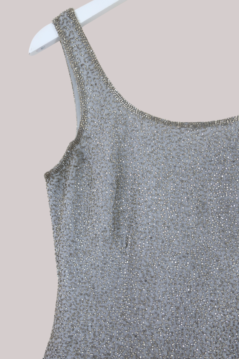 Vintage Beaded Top - Sky Frost - Size S/M