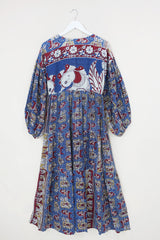Gypsophila Maxi Dress - Vintage Indian Cotton - Cornflower & Ruby Rickshaw Print - Free Size By All About Audrey