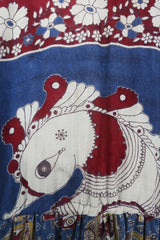 Gypsophila Maxi Dress - Vintage Indian Cotton - Cornflower & Ruby Rickshaw Print - Free Size