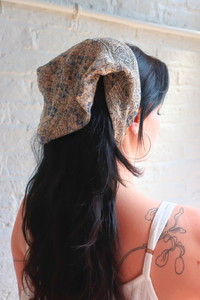 Vintage Indian Cotton Scarf in Sand and Sea