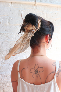 Vintage Indian Cotton Scarf in Apricot and Bluebell