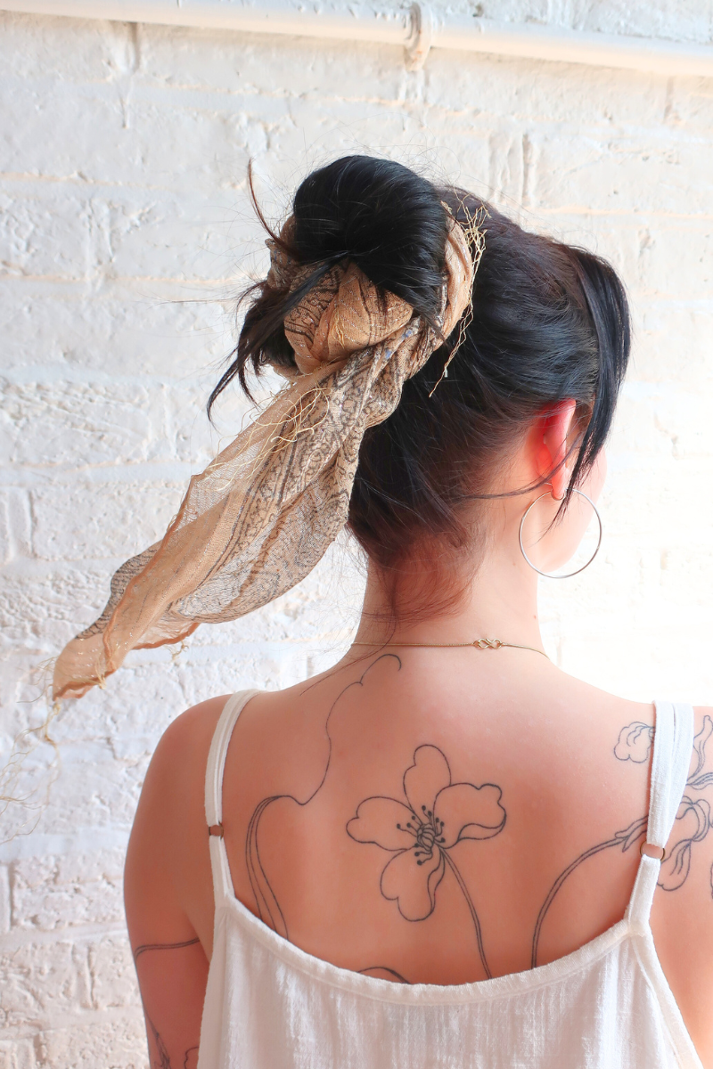 Vintage Indian Cotton Scarf in Apricot and Bluebell